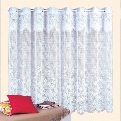 Cortina Cozinha Tulipinhas 2,20 X 1,20+ 0,30m Cortilester - Branco