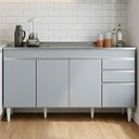 Ver imagem 7 de Balcão de Cozinha com Pia Inox 150cm 4 Portas Marrocos Cinza Claro - Lumil Lumil Móveis