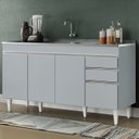 Ver imagem 1 de Balcão de Cozinha com Pia Inox 150cm 4 Portas Marrocos Cinza Claro - Lumil Lumil Móveis
