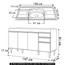 Ver imagem 5 de Balcão de Cozinha com Pia Inox 150cm 4 Portas Marrocos Cinza Claro - Lumil Lumil Móveis