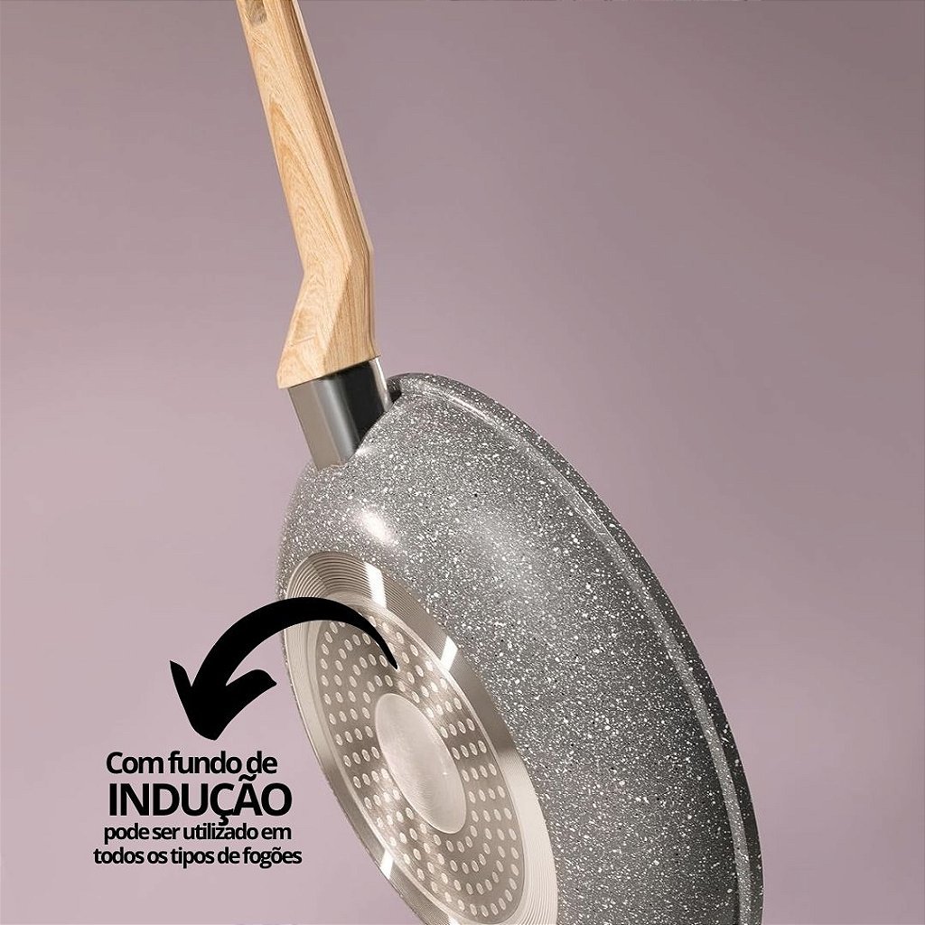 Frigideira Antiaderente Cerâmica Indução Cinza Mármore 22cm - 2