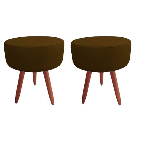 Kit 02 Puffs Redondo Corano Marrom Pés Palito