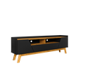 Ver imagem 5 de Rack para TV até 70 Polegadas MDF 180cm Pés em Madeira Maciça 2 Portas 1 Gaveta 2 Nichos Decor Preto