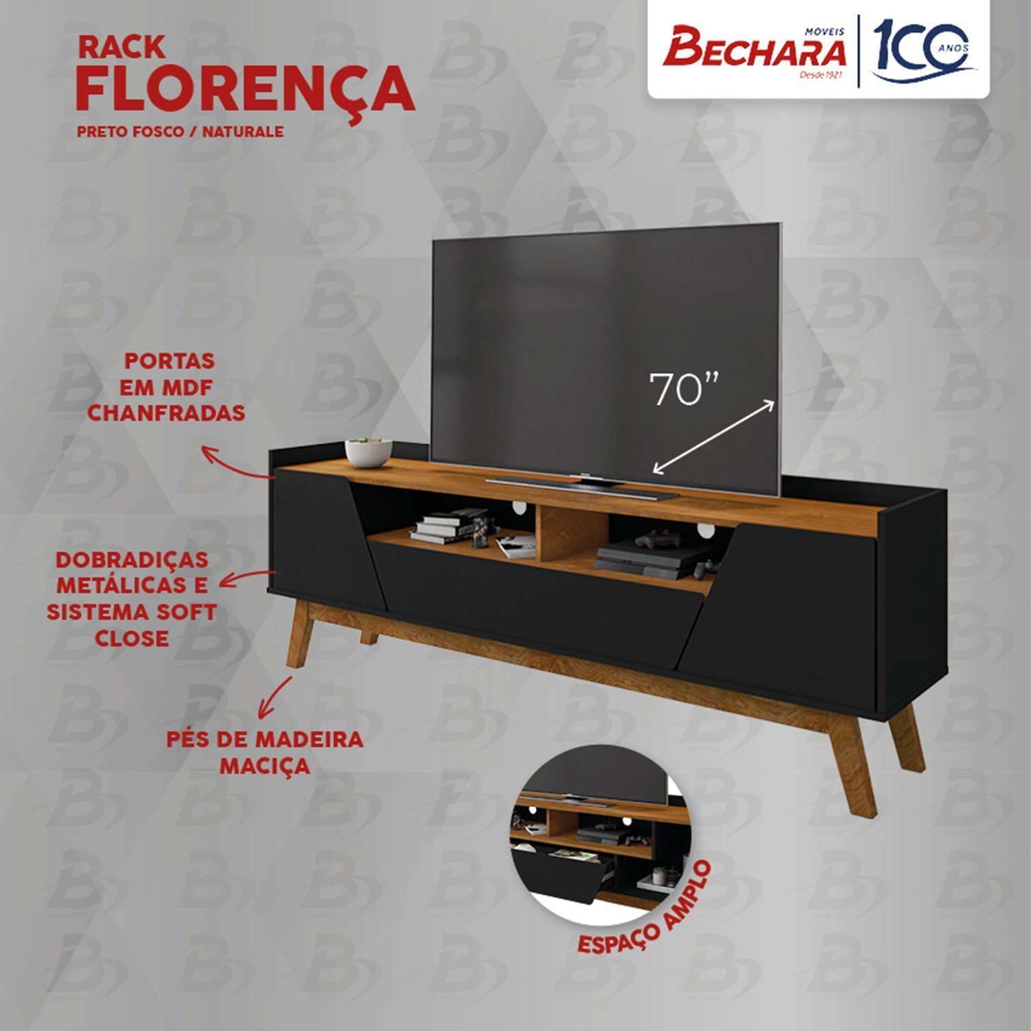 Rack Para Tv Até 70 Polegadas 2 Portas 1 Gaveta 2 Nichos Decor  - 5