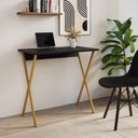 Ver imagem 2 de Mesa de Escritório X 90x53 para Trabalho e Estudo com Base em Ferro - Ferro Dourado Tampo Preto