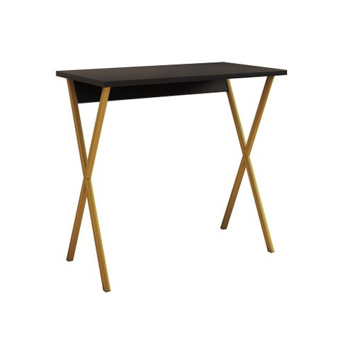 Mesa de Escritório X 90x53 para Trabalho e Estudo com Base em Ferro - Ferro Dourado Tampo Preto
