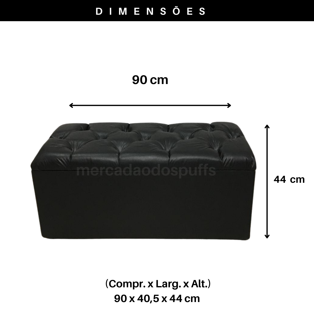 Bau Solteiro Capitonê Pé de Cama Decoração Guarda Objetivos - Preto Corino - 2