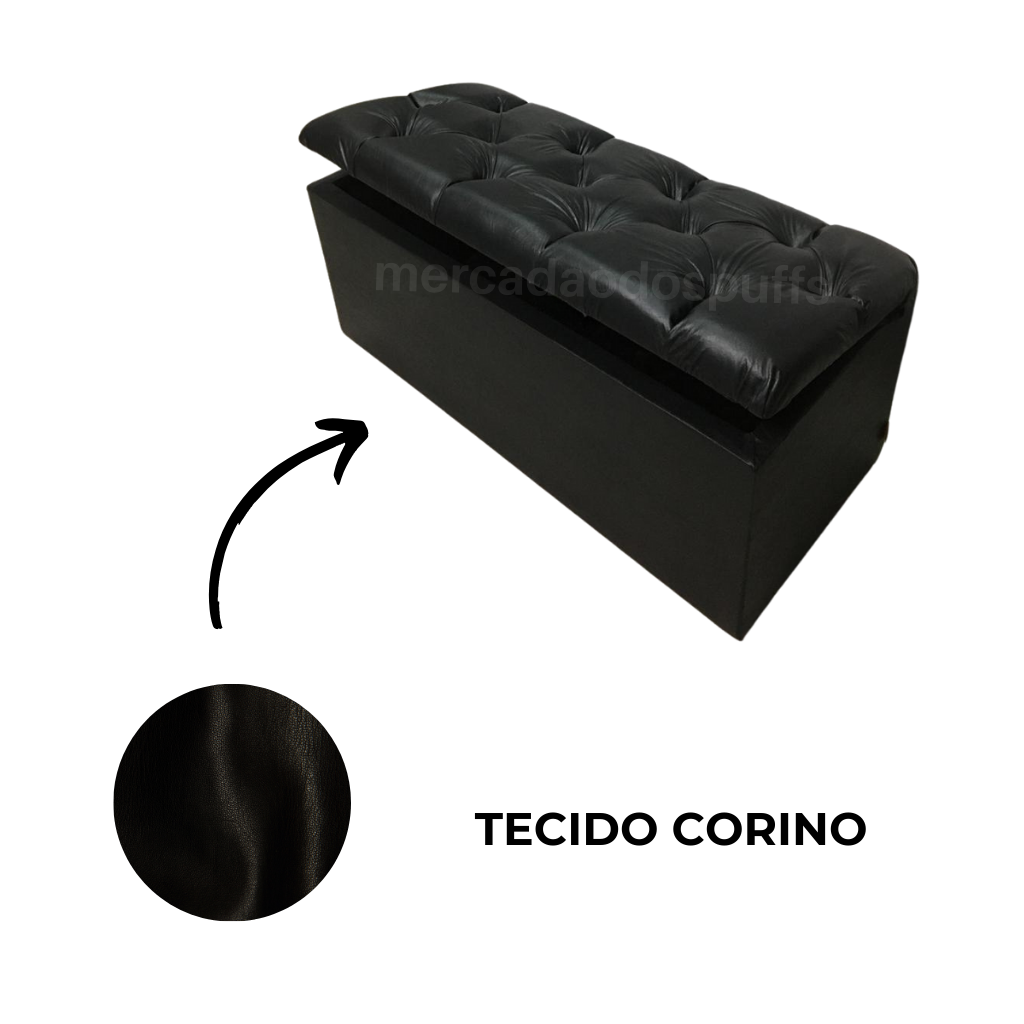 Bau Solteiro Capitonê Pé de Cama Decoração Guarda Objetivos - Preto Corino - 4