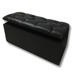 Bau Solteiro Capitonê Pé de Cama Decoração Guarda Objetivos - Preto Corino - 1