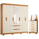 Ver imagem 1 de Guarda Roupa Casal com Cômoda New Veneza 8 Portas de Bater 9 Gavetas MDP Cinamomo Off White