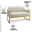 Ver imagem 3 de Kit Namoradeira e 2 Poltronas Decorativas Base Industrial Dourada Maressa A19 Linho Grosso Bege -