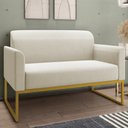 Ver imagem 2 de Kit Namoradeira e 2 Poltronas Decorativas Base Industrial Dourada Maressa A19 Linho Grosso Bege -