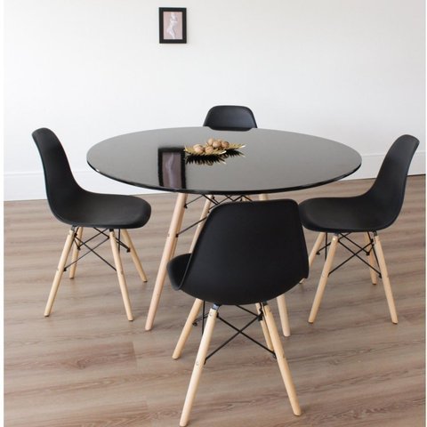 Conjunto Sala de Jantar Mesa Eiffel 120x75cm Tampo MDF com 4 Cadeiras Eiffel PP Preto