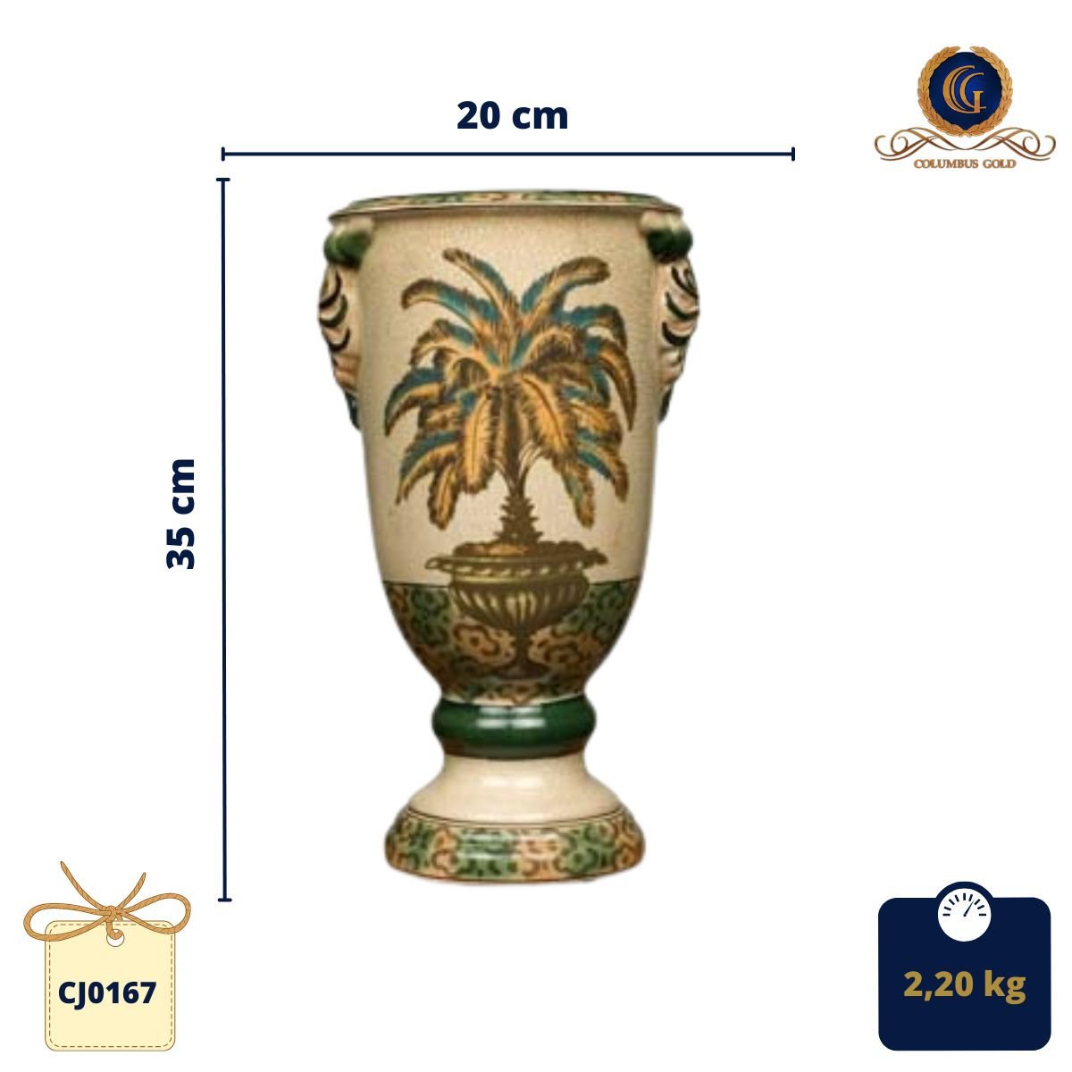 Vaso de cerâmica brilhante com acabamento em craquelê e pintura de palmeira mista - 2