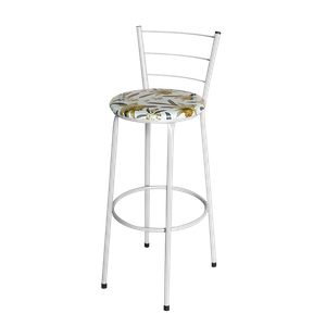 Banqueta Alta Branca para Cozinha com Assento Estampado:floral Orquídea
