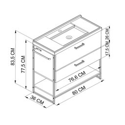 Gabinete para Banheiro Industrial 80 cm com 1 Porta e Pia - Branco - 5