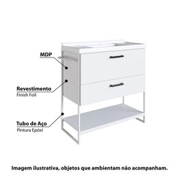 Gabinete para Banheiro Industrial 80 cm com 1 Porta e Pia - Branco - 2