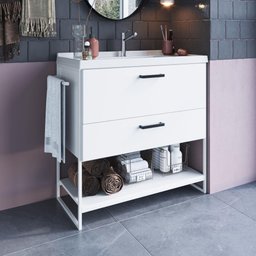 Gabinete para Banheiro Industrial 80 cm com 1 Porta e Pia - Branco - 1