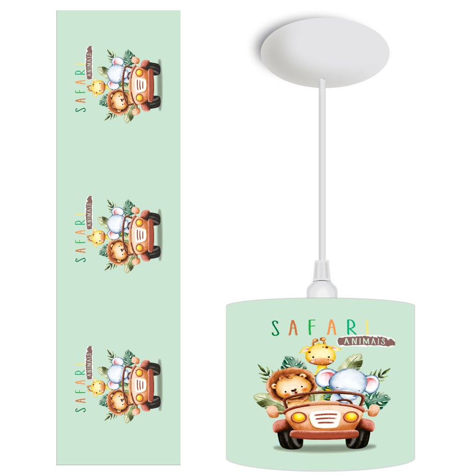 Pendente Luminaria Infantil Bebe-safari Jipe Liso Verde