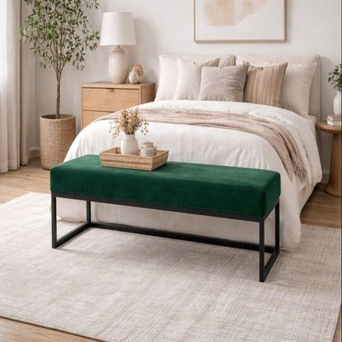 Puff para Quarto 140x40cm Veludo Ted Verde/Preto