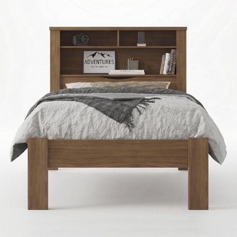 Cama Solteiro para Colchão 188x88cm com Nichos Zuri Jatobá S01 - Mpozenato