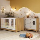 Ver imagem 2 de Berço Americano 3 em 1 com Cômoda 1 Porta 4 Gavetas Fofura Multimóveis Mp4724 Madeirado/off White