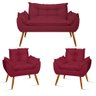 Kit Namoradeira Opala + 2 Poltronas para Sala Balaqui Decor Cor:marsala - 1