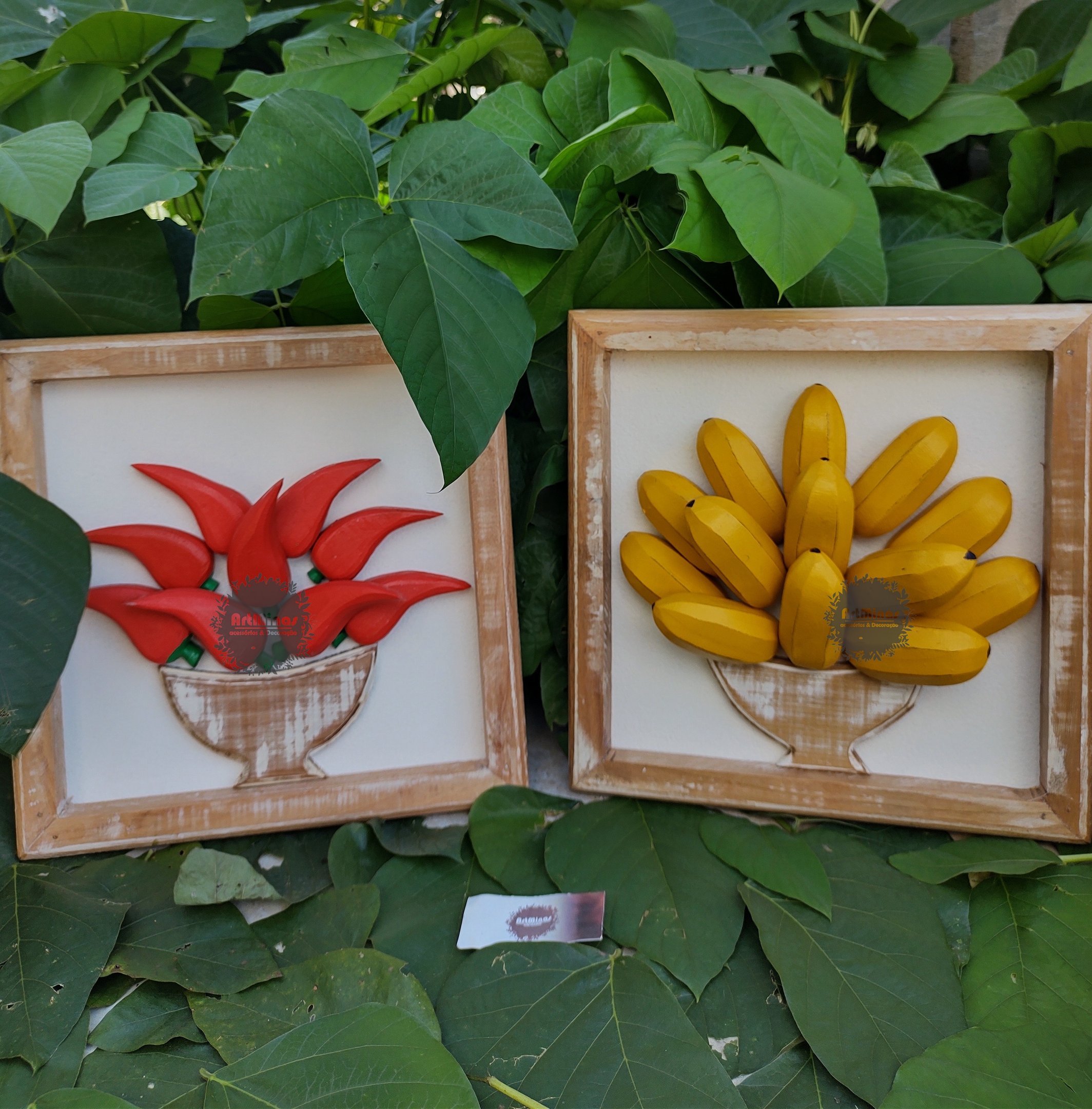 Kit quadros rústicos decorativo em madeira banana/pimenta artesanal - 6
