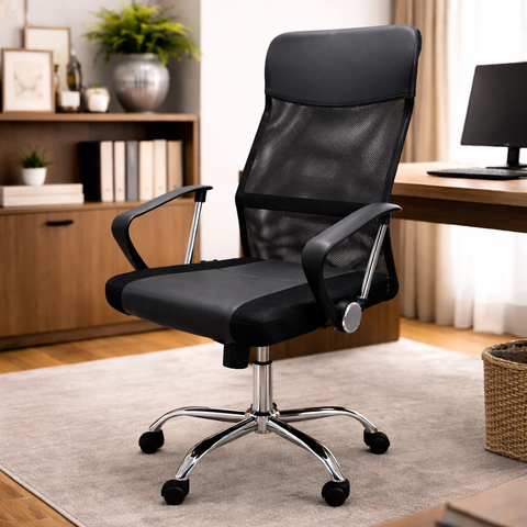 Cadeira de Escritório Presidente Mesh Best Chair Original Couro Tecido Preta