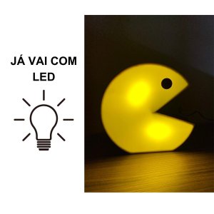 Abajur Pacman Geek Led Amarelo e Preto - Fonte Bivolt
