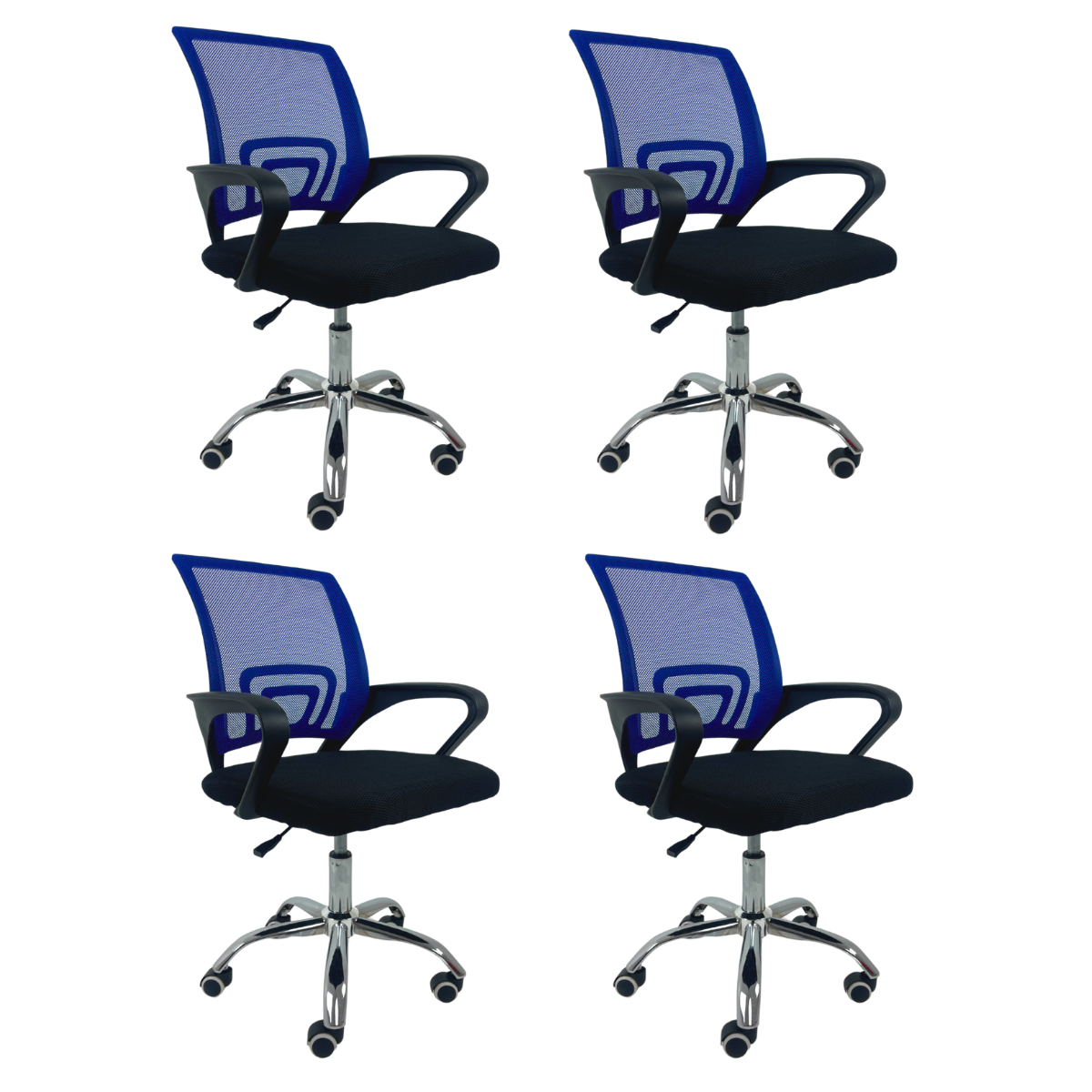 Kit 4 Cadeiras de Escritório Begonia Tela Mesh Ergonômica Giratória - Preto e Azul - 1