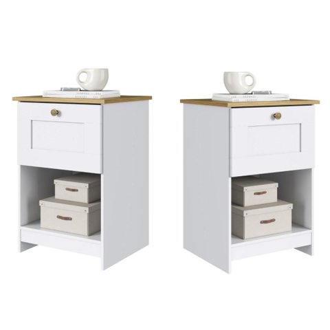 Kit Conjunto 2 Mesa de Cabeceira 1 Gaveta Moderna Americano Mn1010 40cm Cor Branco - Decibal Móveis