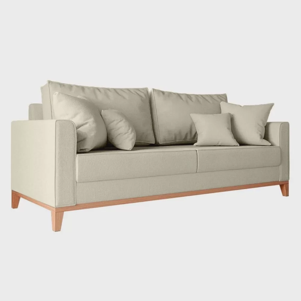 Ver imagem 2 de Sofá Beny 3 Lugares com Base de Madeira Linho Cru