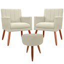Ver imagem 1 de Kit 2 Poltrona e Puff Decorativa Miami Bege para Sala de Estar Recepção