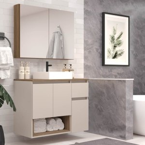 Gabinete de Banheiro 80cm Aurora com Espelheira e Cuba