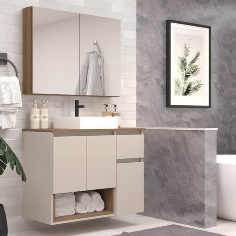 Gabinete de Banheiro 80cm Aurora com Espelheira e Cuba