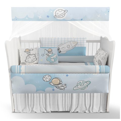 Kit Berço Enxoval de Bebê Espaço Astronauta Azul