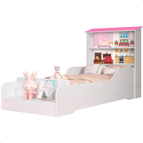 Cama Casa Infantil Princesa com Prateleiras Branco