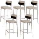 Ver imagem 1 de Kit 05 Banquetas Alta Bar Cozinha Sala de Jantar Aço Branco Kaira C01 Linho Areia Courino Preto -