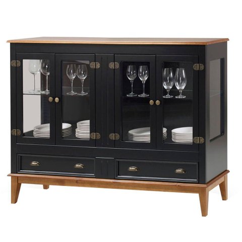Cristaleira Agatha 4 Portas e 2 Gavetas Cor Preto com Amêndoa 149 Cm - 63475