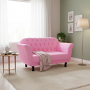 Ver imagem 1 de Namoradeira Decorativa Dália Suede Rosa Bebê 2 Lugares Pés Madeira Mz Decor