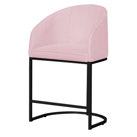 Poltrona Banqueta Decorativa Luxo Mia Suede Base Metal Preta - Estopar Poltrona Mia Suede Rosa Bebê