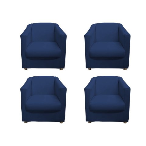 Kit 4 Poltronas Decorativa Biane Couro Azul Marinho Pés Cromado Ms Decor