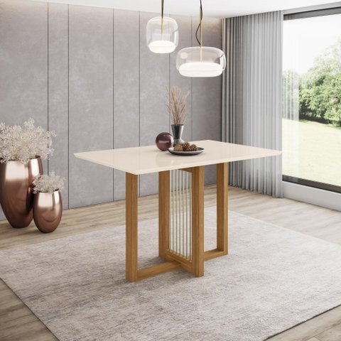 Mesa de Jantar Natali 120 S/ Vidro Nature/off White - Henn