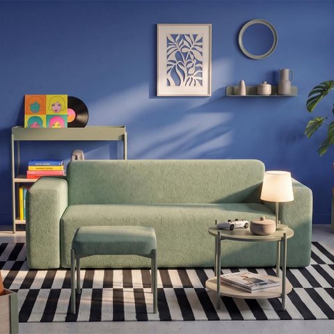 Sofá 3 Lugares Sync Kappesberg 236cm Boucle Menta