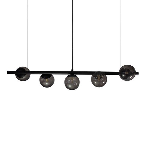 Lustre Pendente Figo Preto - 5 Globos Esfera de Vidro Fumê