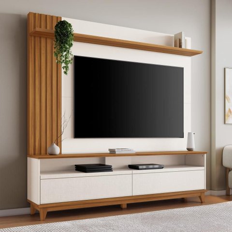 Rack com Painel para TV até 65 Polegadas 2 Portas Nt 1335 Off White/Freijó - Notável Móveis