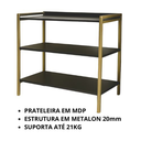 Ver imagem 4 de Aparador Multiuso Industrial com 3 Prateleiras Julia - Preto/Dourado