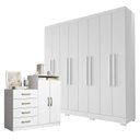 Ver imagem 1 de Guarda Roupa Casal Porto 8 Portas 4 Gavetas e Cômoda Sapateira Londres Branco Tx – Aramóveis