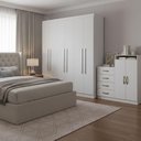 Ver mais imagens de Guarda Roupa Casal Porto 8 Portas 4 Gavetas e Cômoda Sapateira Londres Branco Tx – Aramóveis